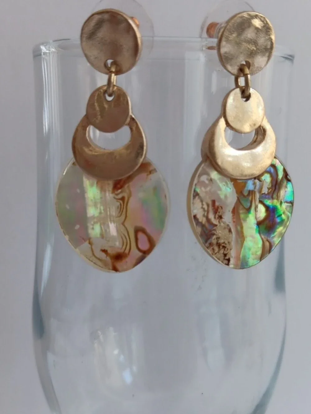 lonna & lilly Boho Gold Tone Iridescent Abalone Shell Disc Drop Earrings NWT